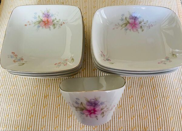 Fancy China 小鉢&小皿&銘々皿3種 13枚 昭和レトロ 花柄 金縁 食器