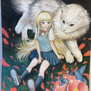 女の子と猫のオリジナルイラスト