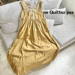 ne Quittez pas ヌキテパ エンブロイダリー 花柄刺繍 ノースリーブ ギャザーロングワンピース ロング丈 ワンピース