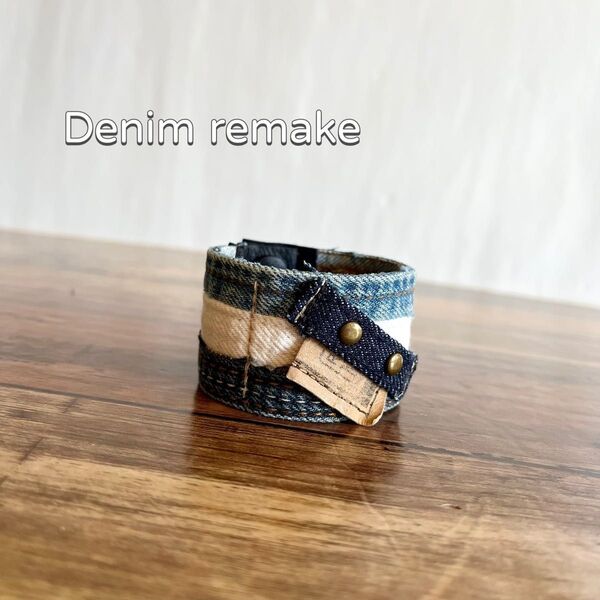 デニムリメイク ハンドメイド デニムアクセサリー バングル ブレスレット 3連 アクセサリー デニム ジーンズ アクセ リメイク