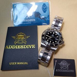 新品未使用 ADDIESDIVE ミヨタムーブメント ダイバーズウォッチ デイト機能 防水 サブマリーナ オマージュ 値下げ!