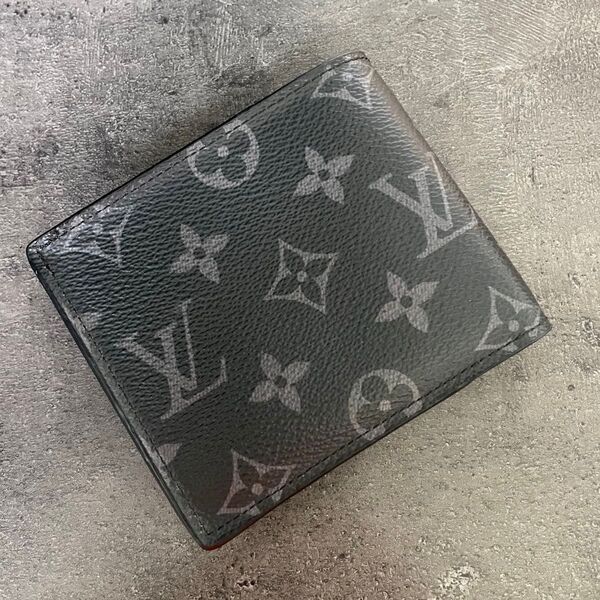 RFID・美品★LOUIS VUITTON ルイヴィトン モノグラムエクリプス ポルトフォイユ・マルコ NM 二つ折り財布
