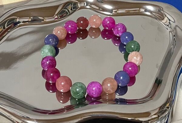 ☆天然石トルマリン(10mm)ブレスレット マルチカラー 内径16cm。2