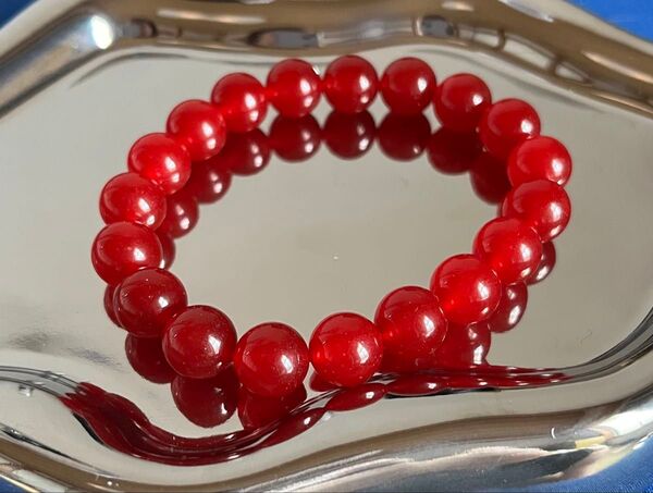 ☆天然石カーネリアン(10mm)ブレスレット!レッド。内径16cm