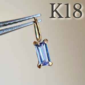 K18 天然石タンザナイト バゲット 希少石 レアストーン 18金 ペンダントトップ カラーストーン チャーム