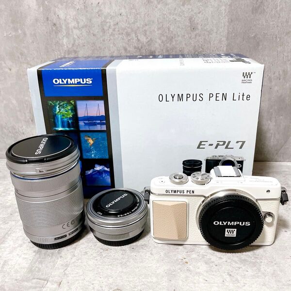 ほぼ未使用 OLYMPUS PEN Lite E-PL7 ホワイト ミラーレス一眼カメラ EZ ダブルズームキット オリンパス