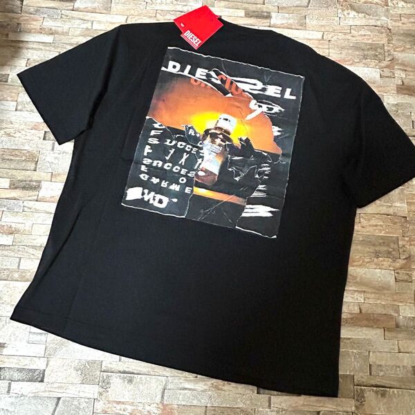 【新品】DIESEL ディーゼル/オーバーサイジング ランダムロゴ ダメージ加工 デザインTシャツ カットソー L