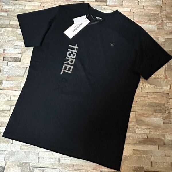 【新品】1PIU1UGUALE3 RELAX/クルーネック ラインストーンズTシャツ カットソー 半袖 Lサイズ