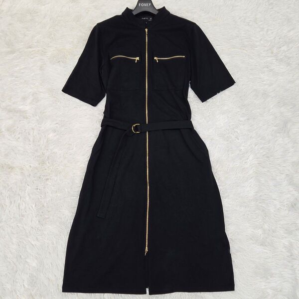 agnes b. アニエスb. J000 ROBEワンピース ワークデザイン Aライン ジップアップ ウエストベルト ゴールド金具