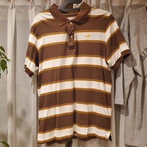 00年代。Hollister ボーダー柄ポロシャツ ブラウン メンズ