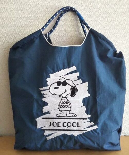 韓国 刺繍ナイロントートバッグ joe cool ジョークール くすみネイビー Mサイズ