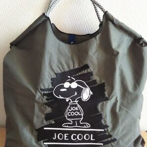 再入荷! 韓国 刺繍ナイロン トートバッグ ジョークール スヌーピー カーキグレー Mサイズ