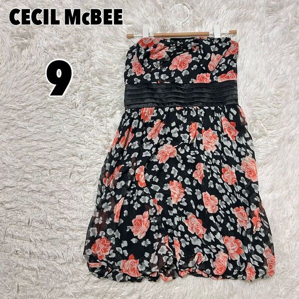 CECIL Mc BEE セシルマクビー バラ柄 シフォン ベアワンピース