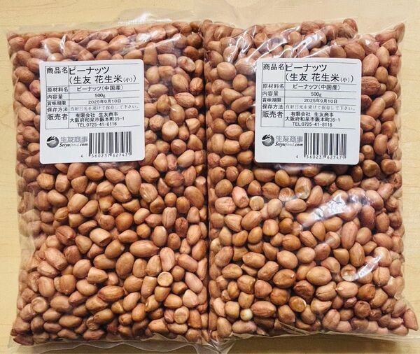 無添加 小粒 生落花生 ピーナッツ 花生 花生米 生 500g 2袋