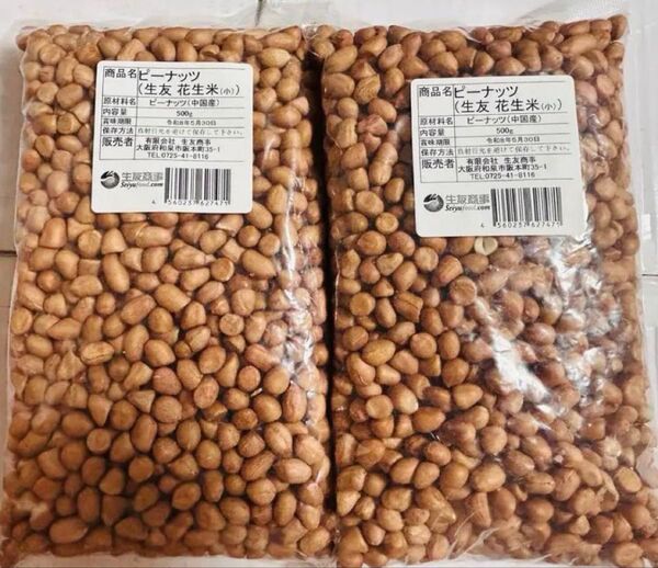 無添加 小粒 生落花生 ピーナッツ 花生 花生米 生 500g 2袋