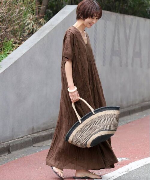 JOURNAL STANDARD relume コットンボイルクリンクルタックカフタンワンピース ブラウン インド綿