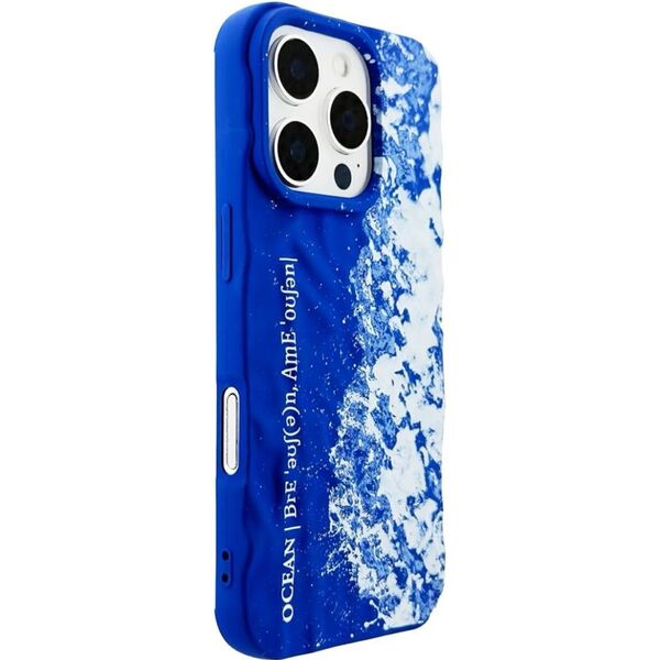 iPhone15 用ケース シリコン おしゃれ 韓国風 大人可愛い ストラップ付き なみなみ 3D 地形 立体 構造 波しぶき