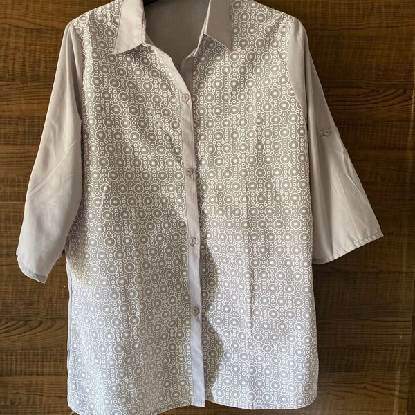 おしゃれ!値下げ!レディース 七分袖 ドット柄 サラサラ シャツ グレー M〜L 綿100%