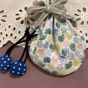 Handmade☆まぁるい巾着【リバティ②】&くるみボタンゴムSET♪