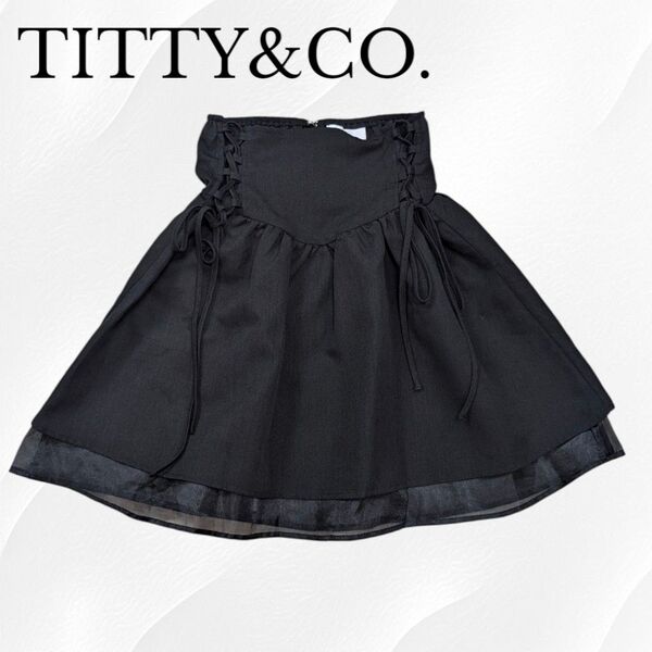 TITTY&CO. ティティーアンドコー レースアップチュールミニスカート フレア ブラック スカート リボン