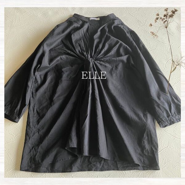 【美品】ELLE プルオーバーブラウス スキッパーシャツ 黒 L エル
