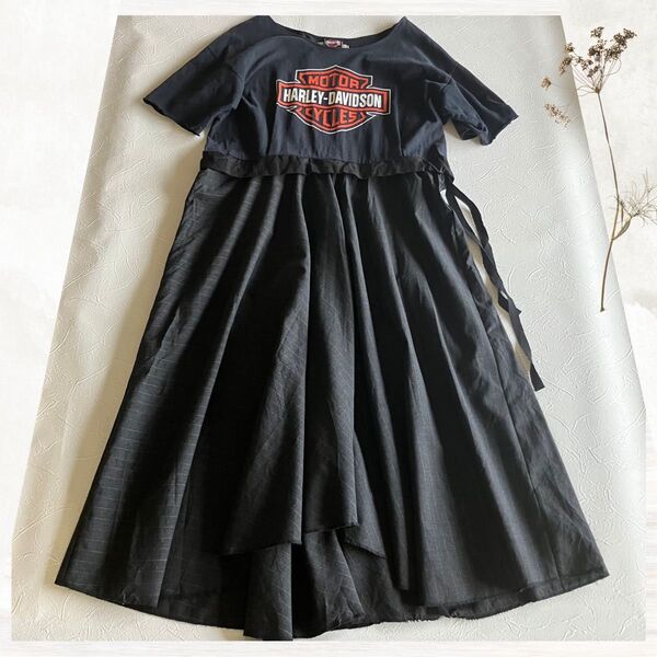 ハーレーダビットソン ロングワンピース 大きめ 半袖Tシャツワンピ L