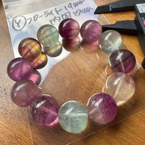 天然石 大玉 19mm フローライト 内周17cm ブレスレット
