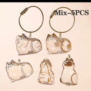 愛猫 抜け毛収納ケース 5種類セット ねこ 猫 にゃんこ キーホルダー アクセサリー ブラッシングで集まった毛を大切に保存