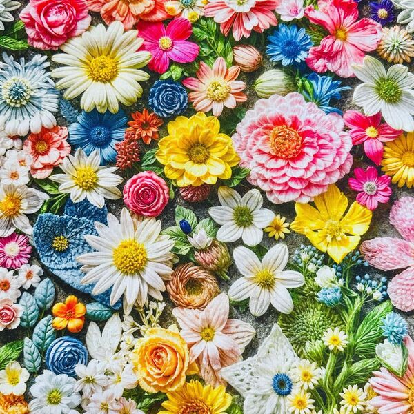 鮮やかなお花柄立体感 綿100%シーチング生地 110x100cm