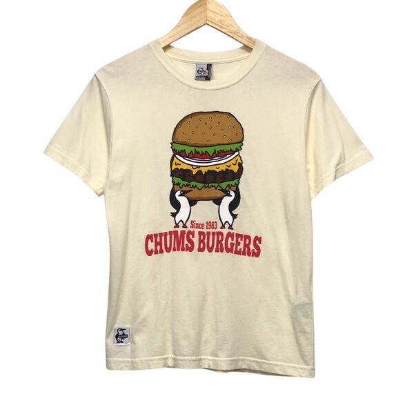 CHUMS チャムス 半袖Tシャツ ハンバーガー アイボリー ワッペンロゴ L