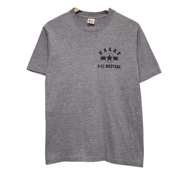 バズリクソンズ 半袖Tシャツ USA製 USAAF P-51 MUSTANG グレー