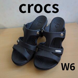 crocs サイプラスヒール付きサンダル W6 ブラック 22cm