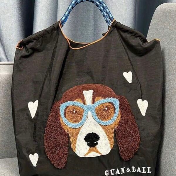 新品 刺繍 軽量 エコバッグ ナイロン Mサイズ ブラック