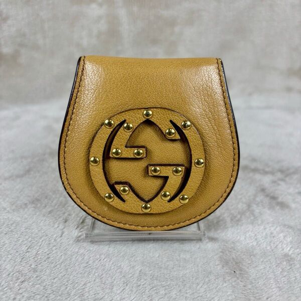 美品 希少 GUCCI グッチ コインケース 小銭入れ 財布 本革レザー ベージュ ブラウン インターロッキング