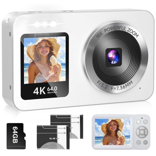 デジタルカメラ 4K 6400万画素 30FPS デジカメ 64GB TFカード 18倍ズーム