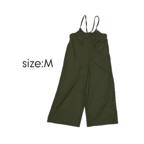 オリーブグリーン サロペット ワイドパンツ M 春夏