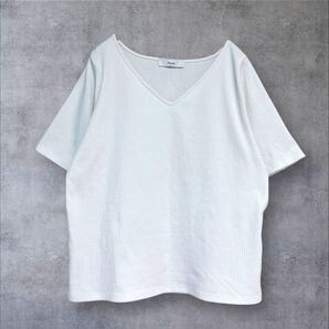 *ディスコート*リブVネックカットソー Tシャツ インナー 夏 白 Mサイズ レディース