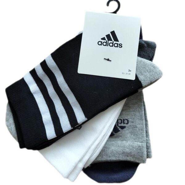 adidas アディダス 新品未使用 ソックス クルーソックス 靴下 3足組 22-24cm 黒 白 グレー 3P