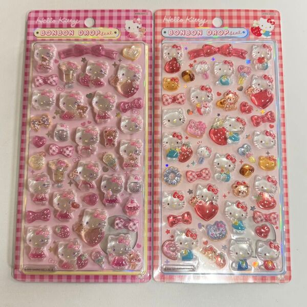 【新品】ボンボンドロップシール サンリオ キティ 2種セット 赤 ピンク 立体 3Dシール ぷくぷくシール