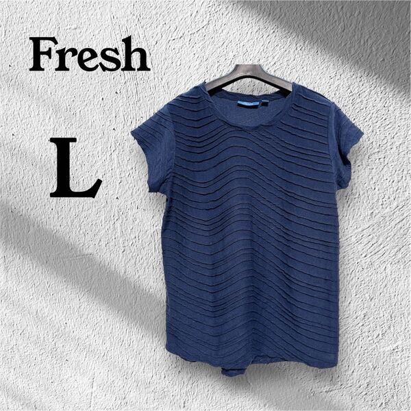 Fresh 【L】ネイビー 半袖チュニック 夏服 お出かけ レディース トップス 輸入古着 インポート オシャレ ヴィンテージ