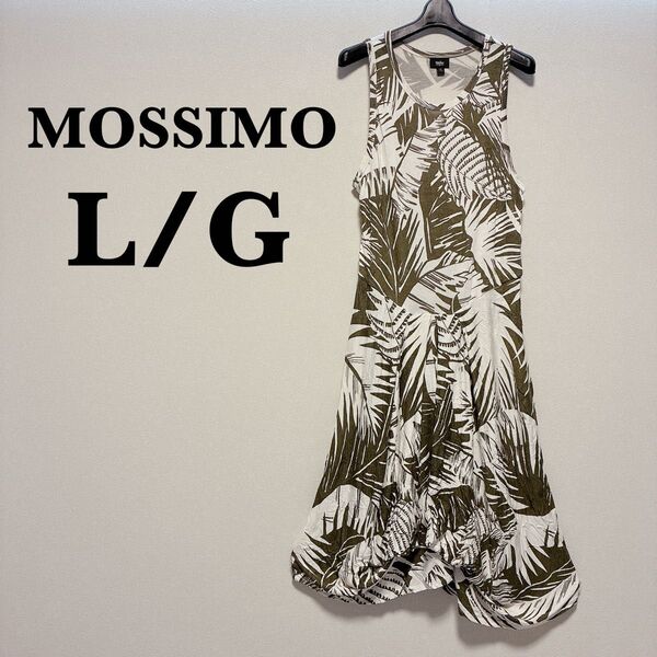 MOSSIMO モッシモ【L/G】葉柄 ノースリーブワンピース オリーブ 輸入古着 インポート 夏 BBQ お出かけ 花火 祭り