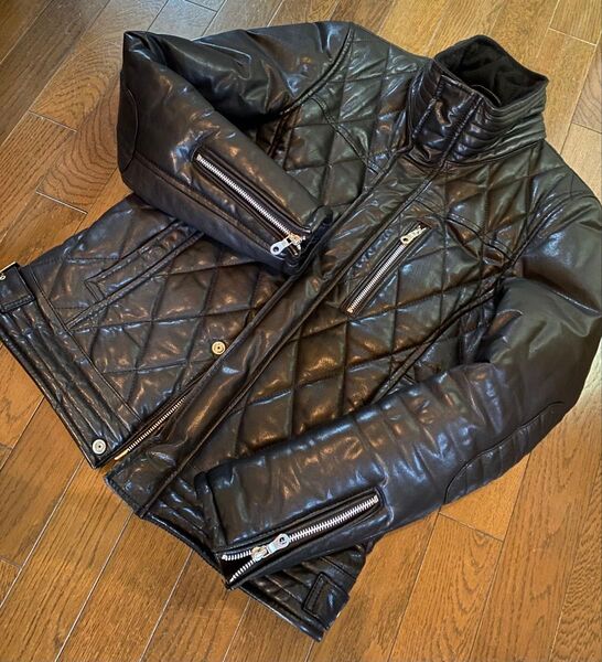 美品vanquish本山羊革リアルゴートレザースキンライダースLキルティングジャケット革ジャンバイカーライディングウェアツーリング