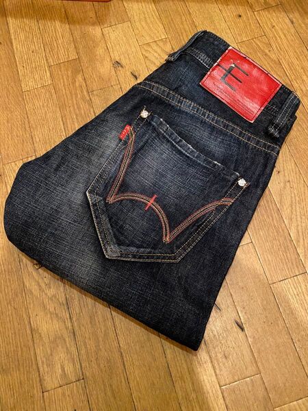 良好EDWINデニムジーンズショートハーフパンツワークダメージ立体裁断Eファンクションワークカーゴペインターvintagewash