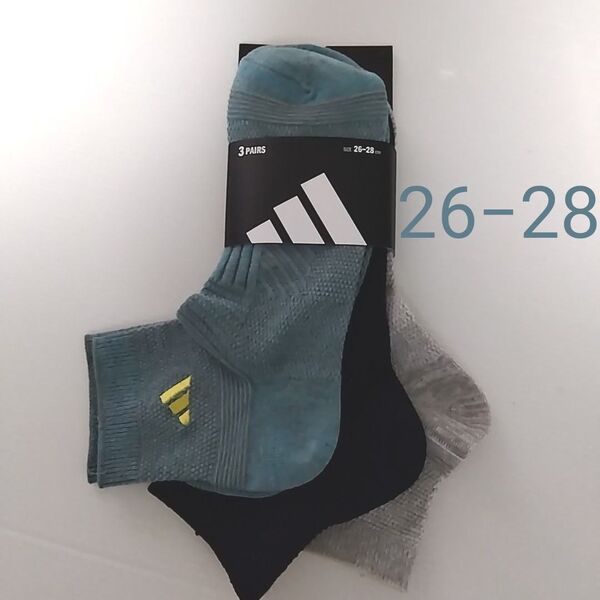 新品☆アディダス adidas 刺繍入り ソックス 靴下 3足組(26-28cm)