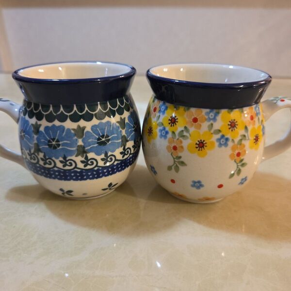 ポーリッシュポタリー 花柄マグカップ2個セット200ml