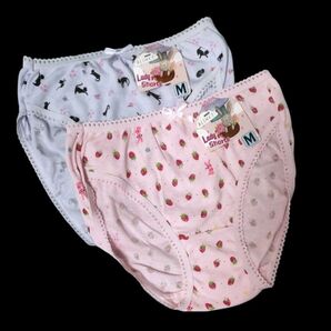 ショーツ 2枚セット イチゴ柄 ネコ柄 まとめ売りプリントショーツ 可愛らしいショーツ M 学生 ガールズ 女性下着 激かわ