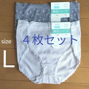 リブ編みショーツ 花柄プリントショーツ 【L】 女性下着 綿混ショーツ デイリーショーツ 2枚組2セット 合計4枚