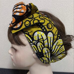 ワイヤー入りターバン アフリカ柄 イエロー系