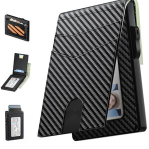 メンズ財布 2つ折り ポップアップ カードケース スライド式 RFID保護対応 スキミング防止 薄型 軽量 多機能 ブラック