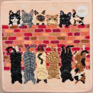 ピーピングキトゥン ペールピンク ハンカチ フェイラー タオルハンカチ 子猫 キトゥン ギフト FEILER